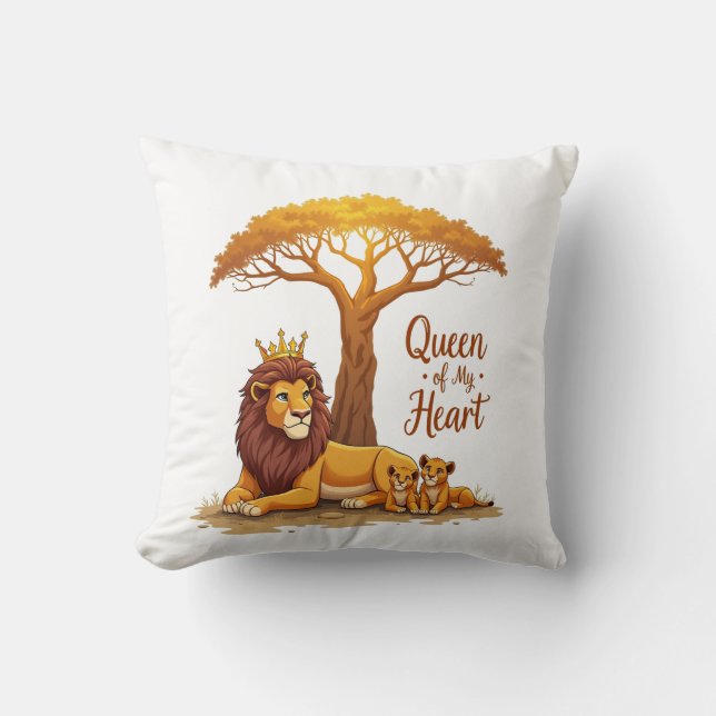 "Lioness Queen Mum – Golden Crown of Love" Cushion (Front)
