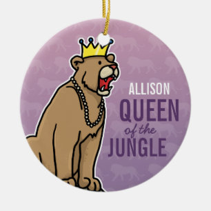 Lioness Queen of the Jungle, Add Name Purple Ceramic Tree Decoration