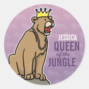 Lioness Queen of the Jungle, Add Name Purple Classic Round Sticker