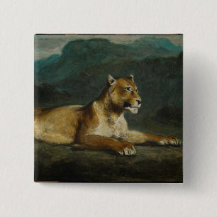 Lioness reclining, c.1855 (oil on panel) 15 cm square badge