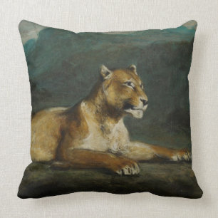 Lioness reclining, c.1855 (oil on panel) cushion