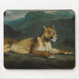Lioness reclining, c.1855 (oil on panel) mouse pad