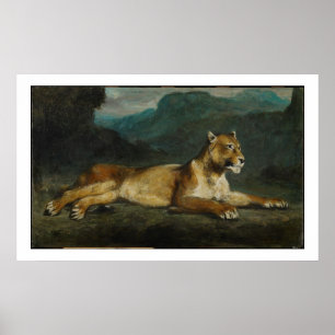 Lioness reclining, c.1855 (oil on panel) poster