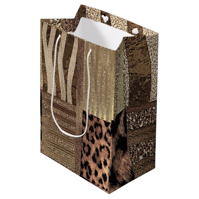 Lioness Safari Chic Jungle Glam Modern Party Medium Gift Bag (Front Angled)
