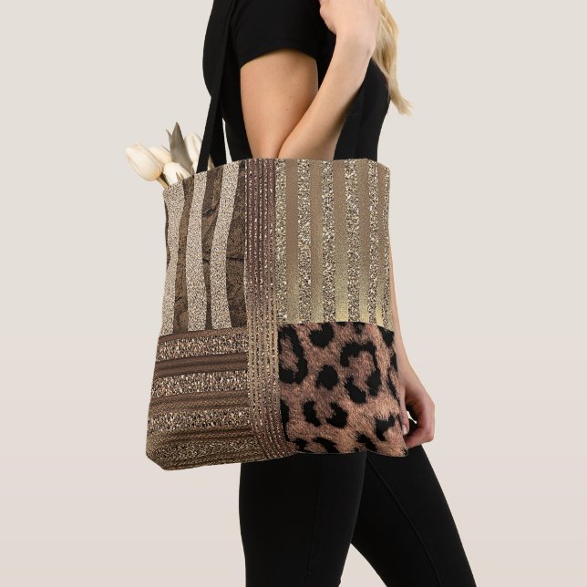 Lioness Safari Chic Jungle Glam Modern Sparkle Tote Bag (Close Up)