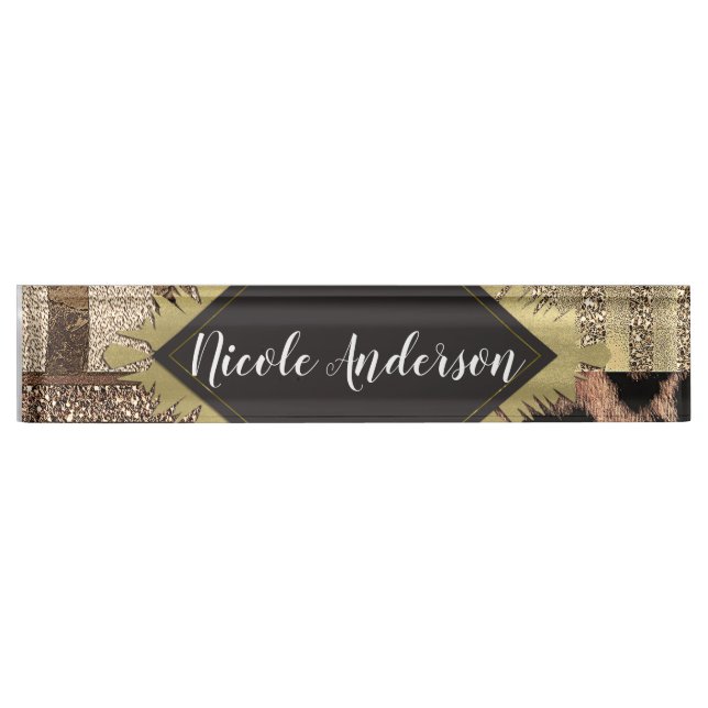 Lioness Safari Chic Jungle Glam Modern Trendy Nameplate (Front)