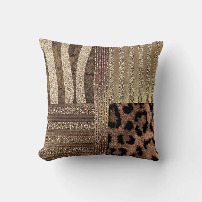 Lioness Safari Chic Jungle Gold Modern Sparkle Cushion (Front)