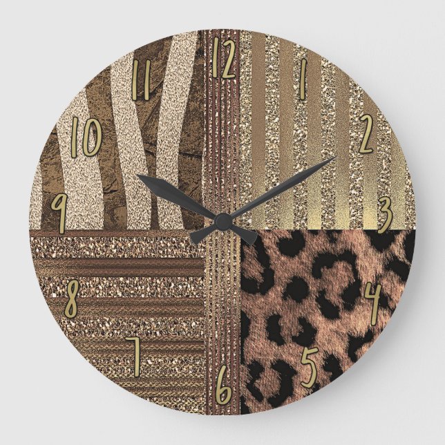 Lioness Safari Chic Jungle Gold Modern Sparkle Large Clock (Front)