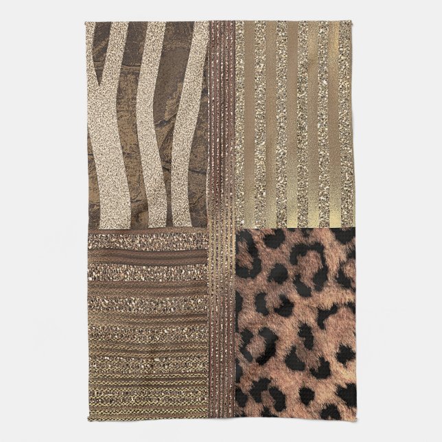 Lioness Safari Chic Jungle Gold Modern Sparkle Tea Towel (Vertical)