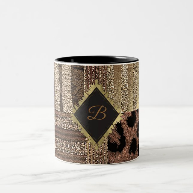 Lioness Safari Chic Jungle Gold Modern Sparkle Two-Tone Coffee Mug (Center)