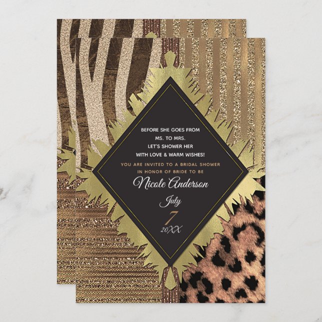 Lioness Safari Jungle Glam Modern Bridal Shower Invitation (Front/Back)