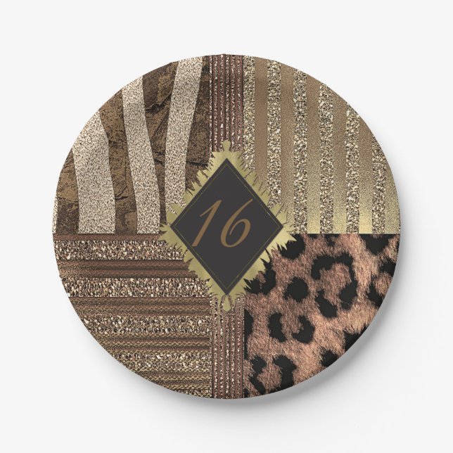 Lioness Safari Jungle Glam Modern Gold Sparkle Paper Plate (Front)