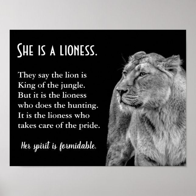 Lioness Themed Inspirational Poetry Poster (Front)