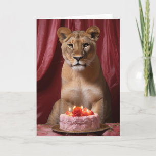 Lioness with Birthday Cake Card
