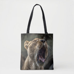 LIONESS YAWNING TOTE BAG