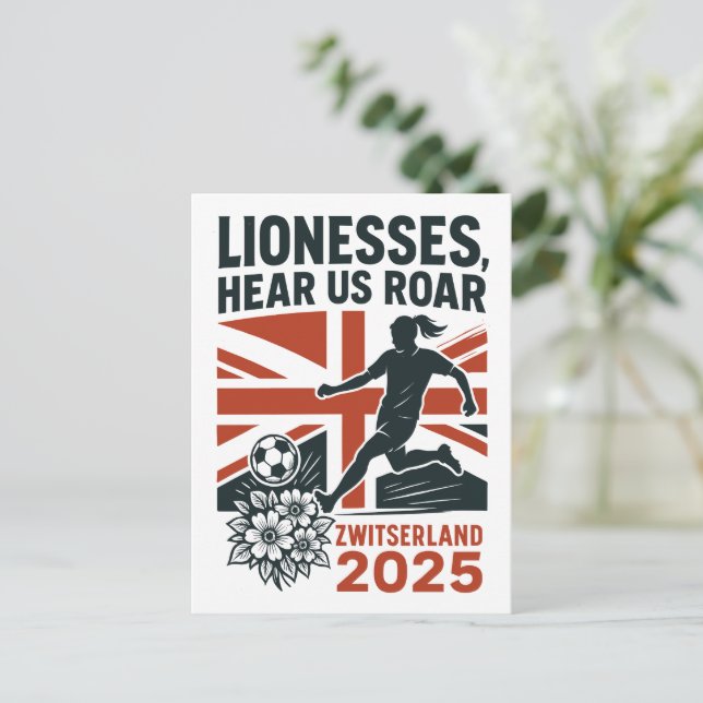 Lionesses, Hear Us Roar – English Women's Soccer Postcard (Standing Front)