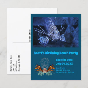 Lionfish Cartoon Birthday Beach Party Photo Invitation Postcard