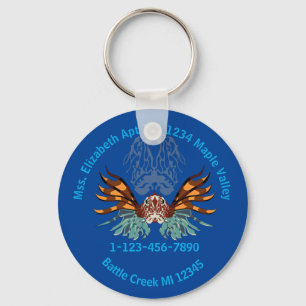 Lionfish Cartoon Lost Contact Information Key Ring