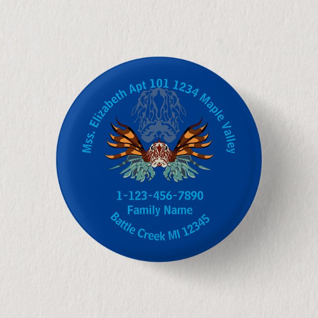 Lionfish Cartoon Lost Family Home Address  3 Cm Round Badge (Front)