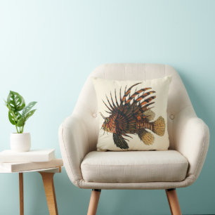Lionfish Fish, Vintage Marine Ocean Life Animal Cushion