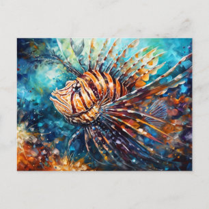 Lionfish in Expressive Ocean Oil Painting Postcard