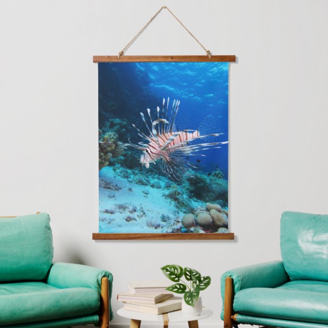 Lionfish or Pterois Miles, Ocean Reef Fish Hanging Tapestry (Living Room)