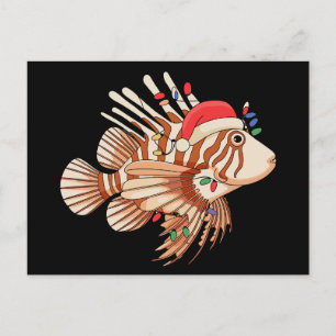 Lionfish Santa Hat Christmas Lights Ugly Xmas Holiday Postcard