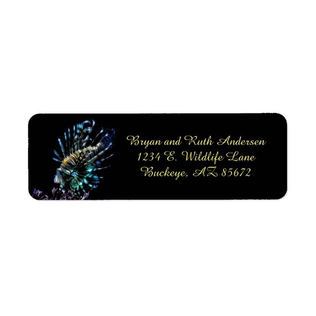 Lionfish swims return address label (Front)
