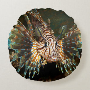 Lionfish up close! Very close and intense photo Round Cushion