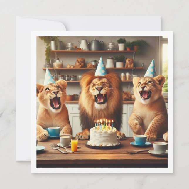 Lions celebrating, Lions birthday invitation (Front)