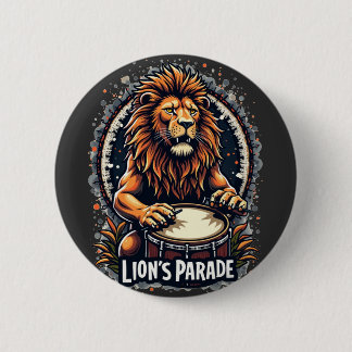 Lion's Drum Parade funny art : Majestic Lion Print 6 Cm Round Badge