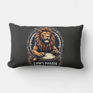 Lion's Drum Parade funny art : Majestic Lion Print Lumbar Cushion