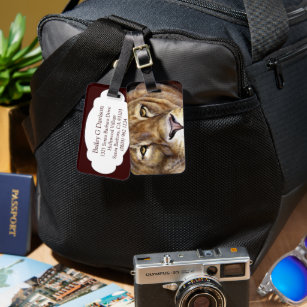 Lions face fine art named luggage tag