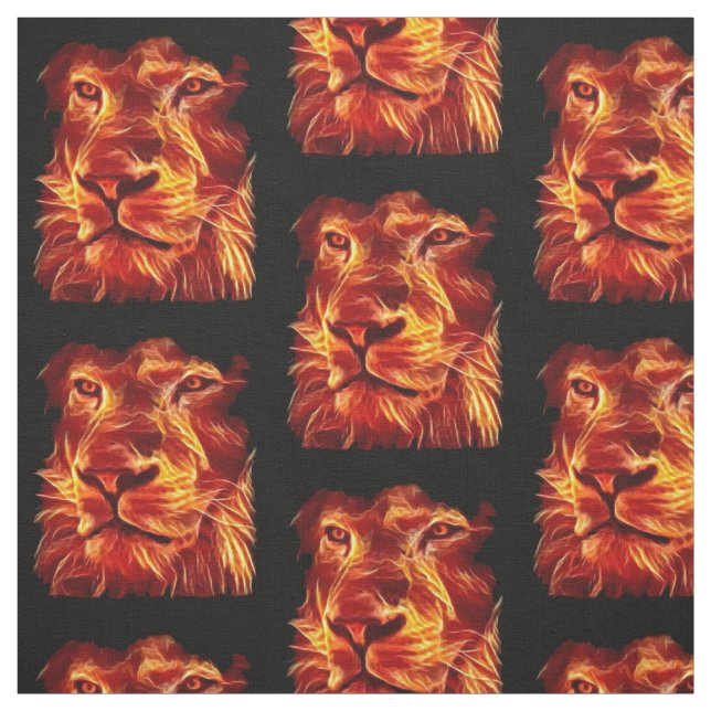 Lions Flames Fire on Black Fabric (Swatch)