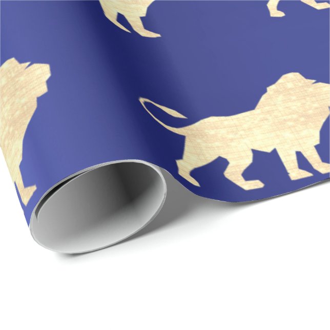 Lions Foxier Gold Glam VIP Metallic Sapphire Blue Wrapping Paper (Roll Corner)