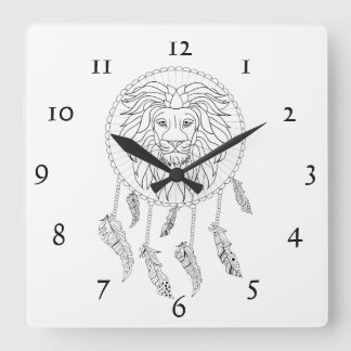 Lions head in black and white in dream catcher square wall clock