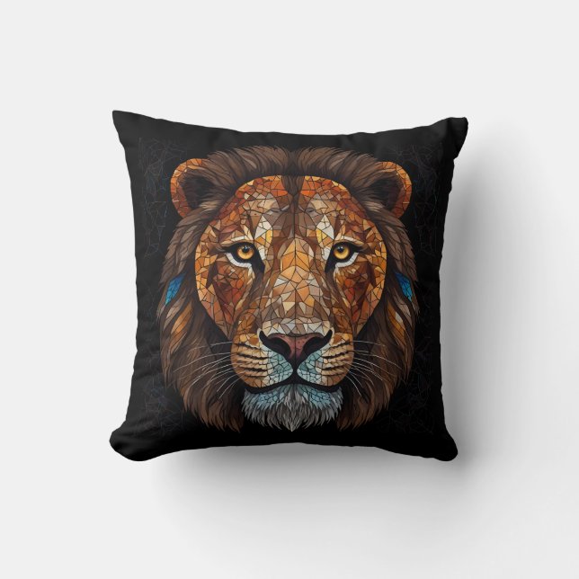 Lions head with mosaic stained glass effect cushion (Front)
