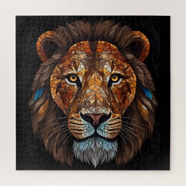 Lions head with mosaic stained glass effect jigsaw puzzle (Vertical)