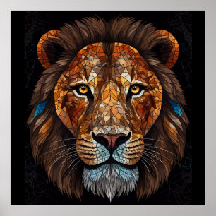Lions head with mosaic stained glass effect poster