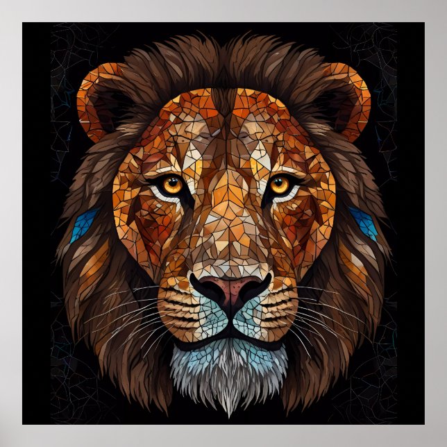 Lions head with mosaic stained glass effect poster (Front)