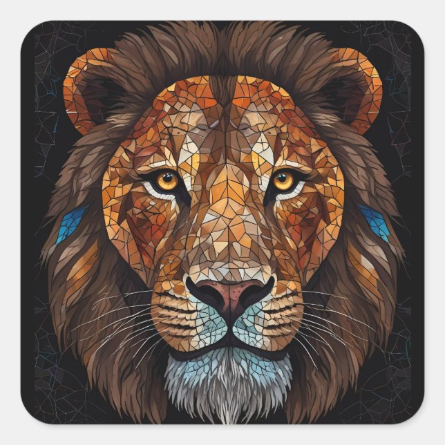 Lions head with mosaic stained glass effect square sticker (Front)