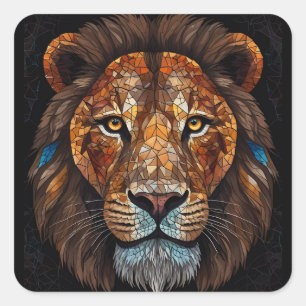 Lions head with mosaic stained glass effect square sticker