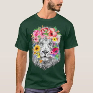 Lions Mane With Flowers - Floral African Lion T-Shirt