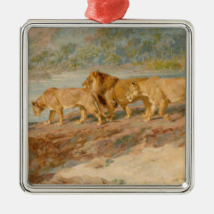 Lions on the Bank of an African River Metal Ornament