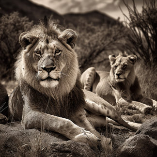 Lion's Rest - Black and White Jigsaw Puzzle