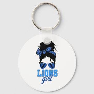 Lions Retro Girl Messy Bun Fan Team Key Ring