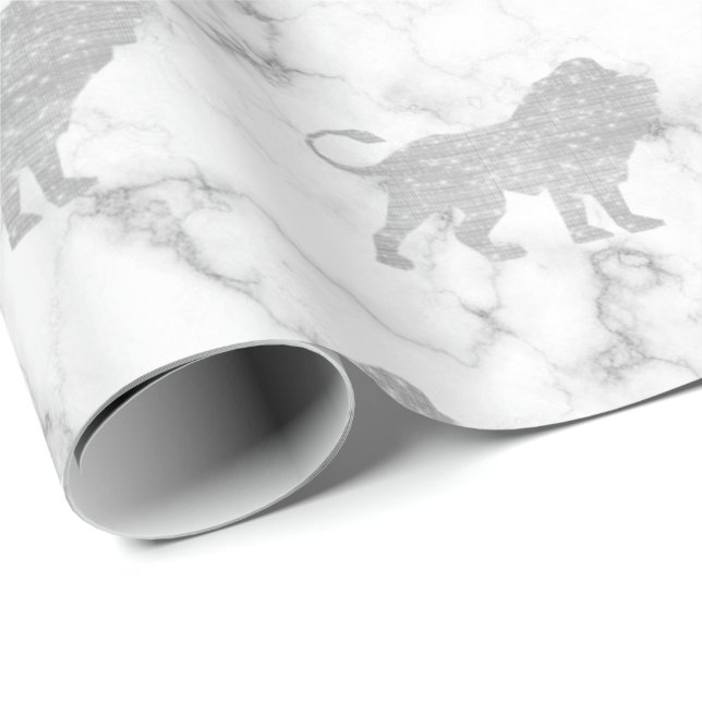 Lions Silver White Glam VIP Metallic Marble Grey Wrapping Paper (Roll Corner)