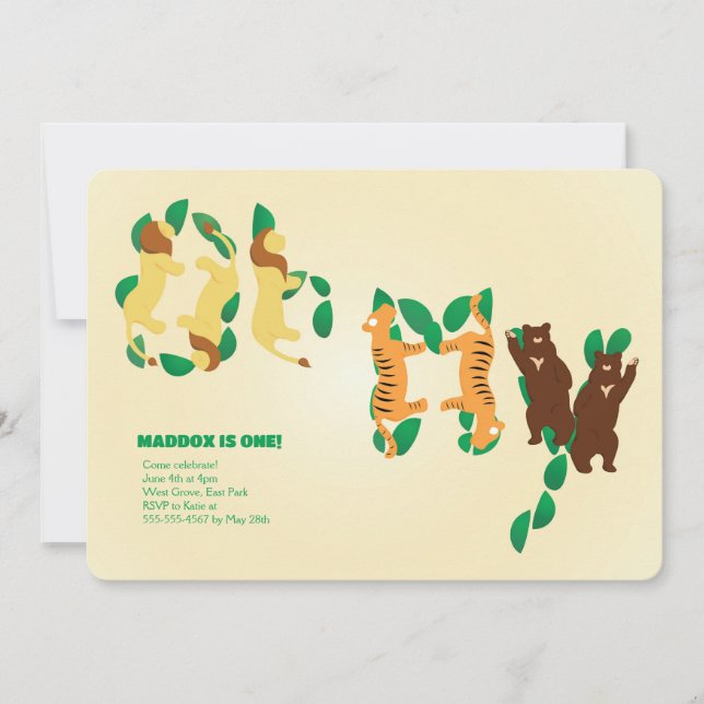 Lions, Tigers, and Bear Birthday Invitation (Front)