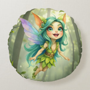 Liora the Forest Sprite –Enchanted Fairy Companion Round Cushion