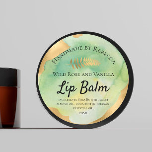 Lip Balm Label Green Watercolor & Gold